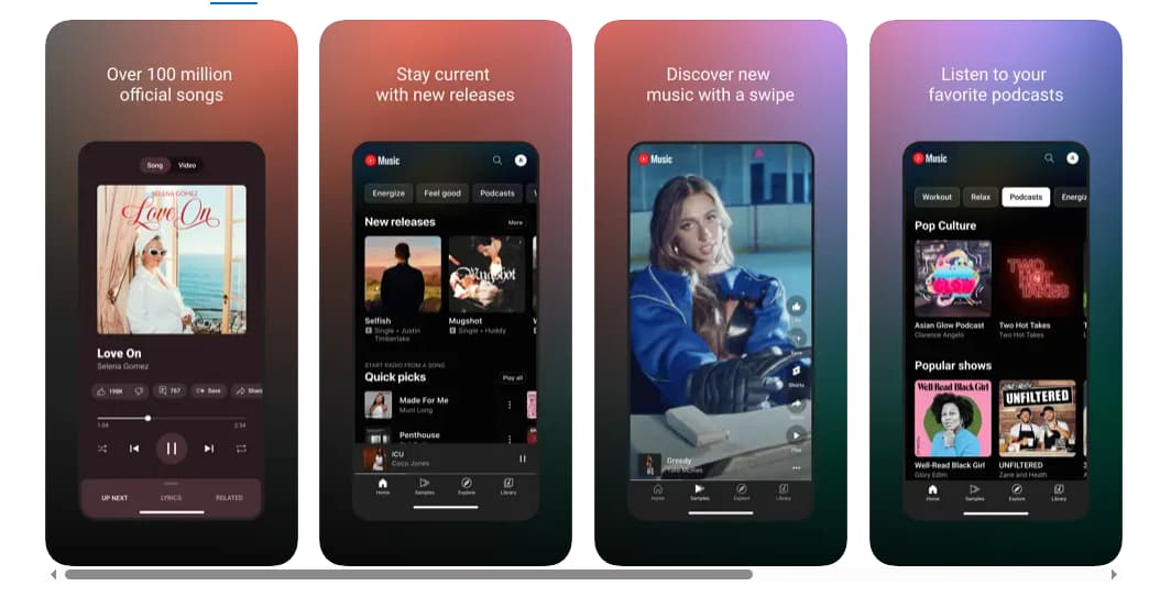 Główne funkcje YouTube Music